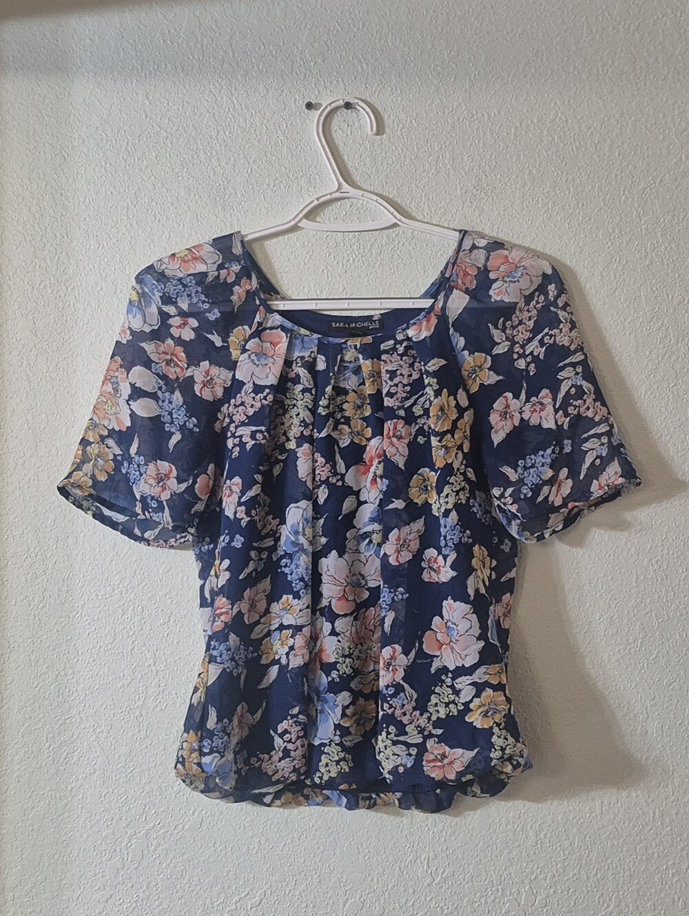 Sara Michelle Navy Floral Short-Sleeve Blouse